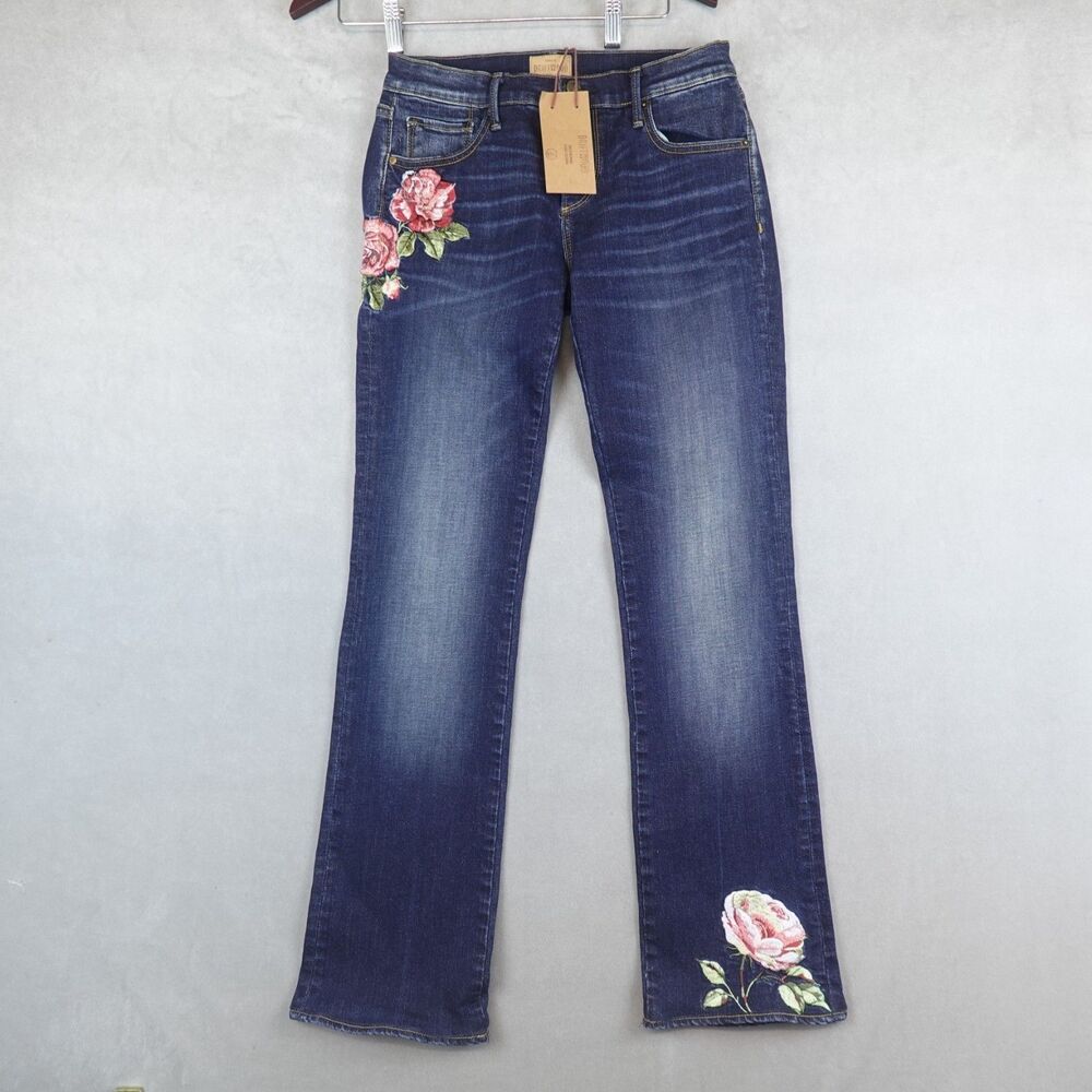 NWT Driftwood Jeans Womens Size 26 High Rise Embroidered Cuffs Blue Denim